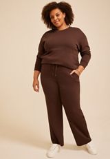 Plus Size High Rise Drop Needle Cloud Scuba Wide Leg Pant, COFFEE BEAN, small