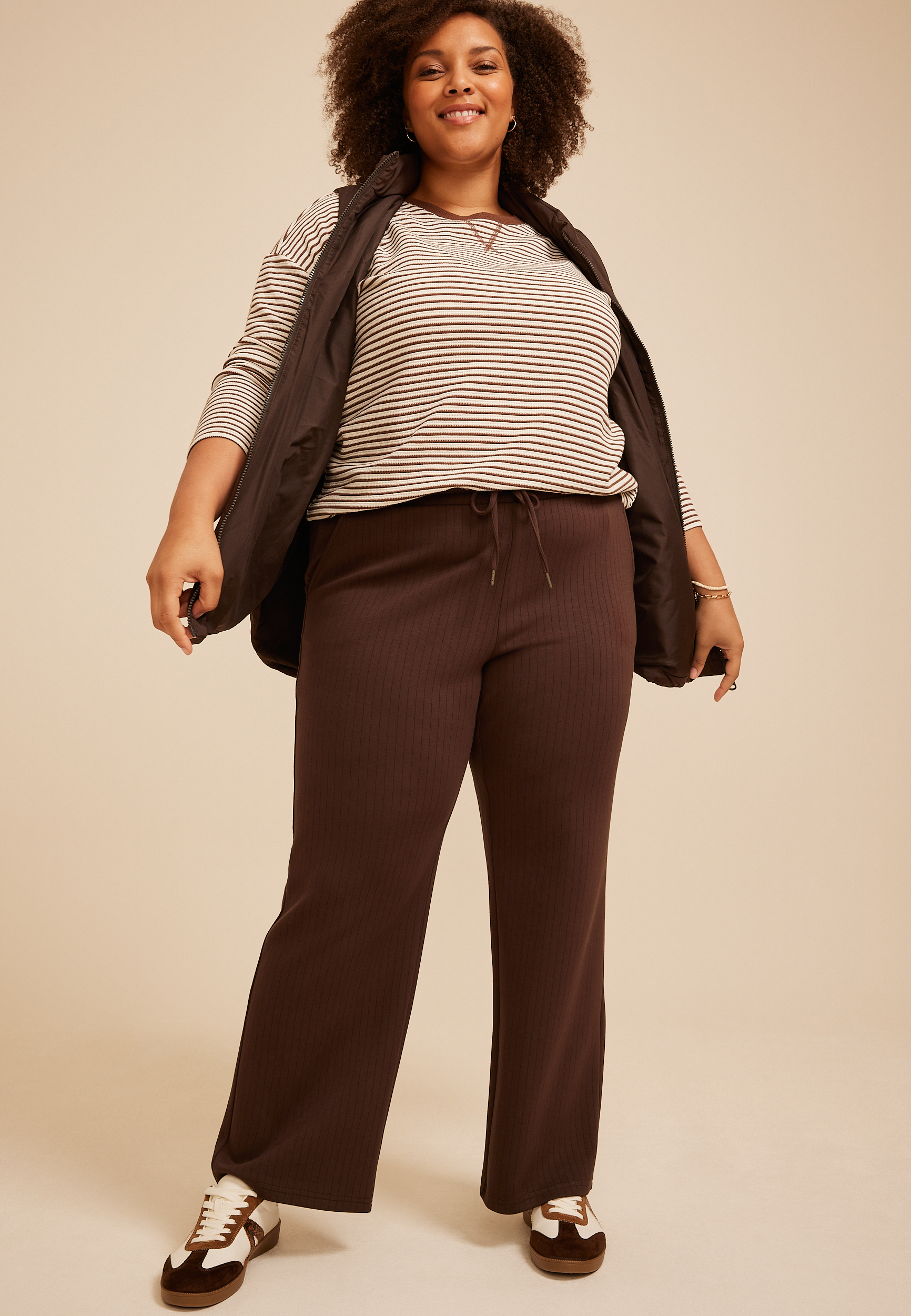 Plus Size High Rise Drop Needle Cloud Scuba Wide Leg Pant, COFFEE BEAN, large