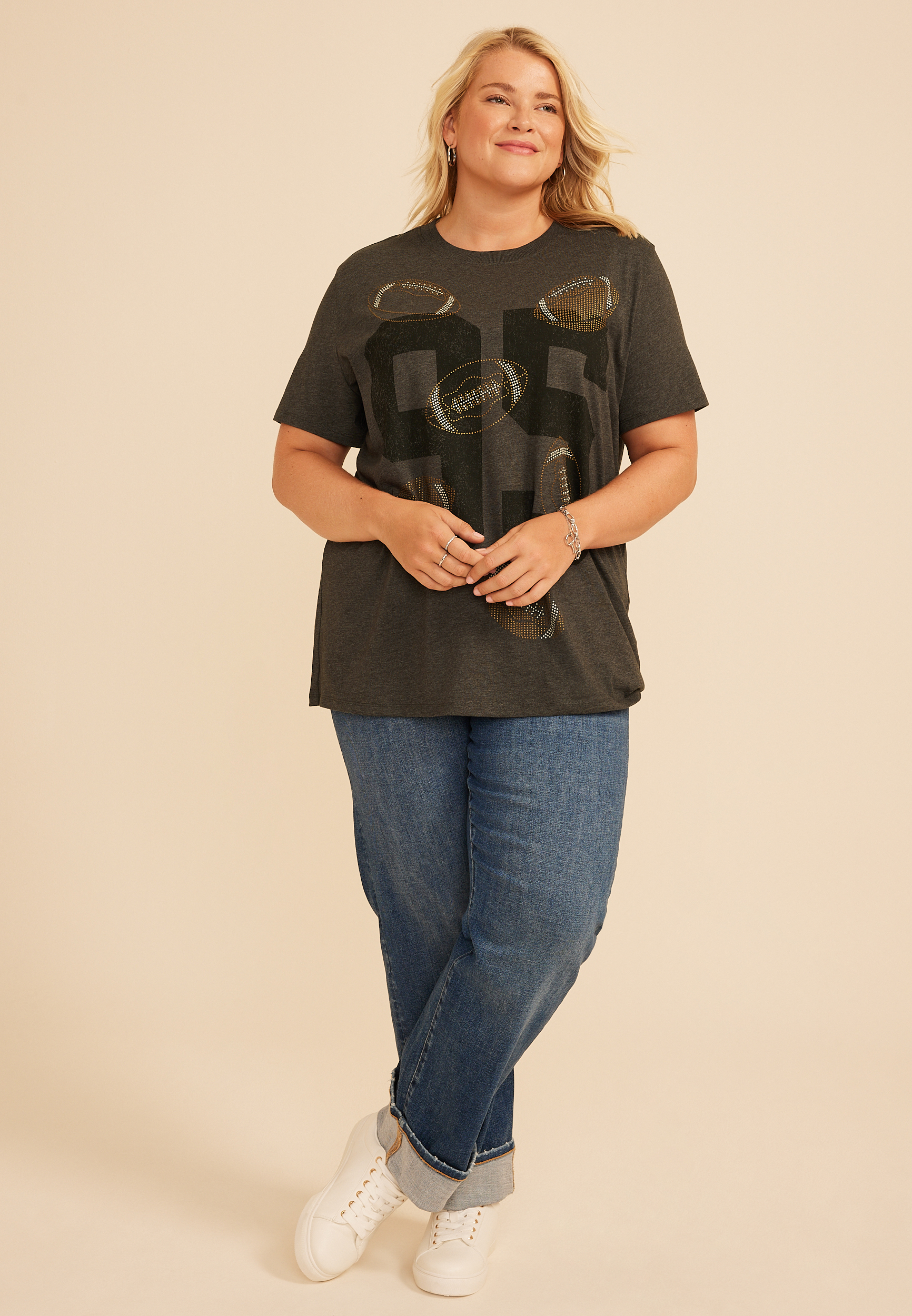 Plus Size Football Oversized Fit Graphic Tee, C106, large