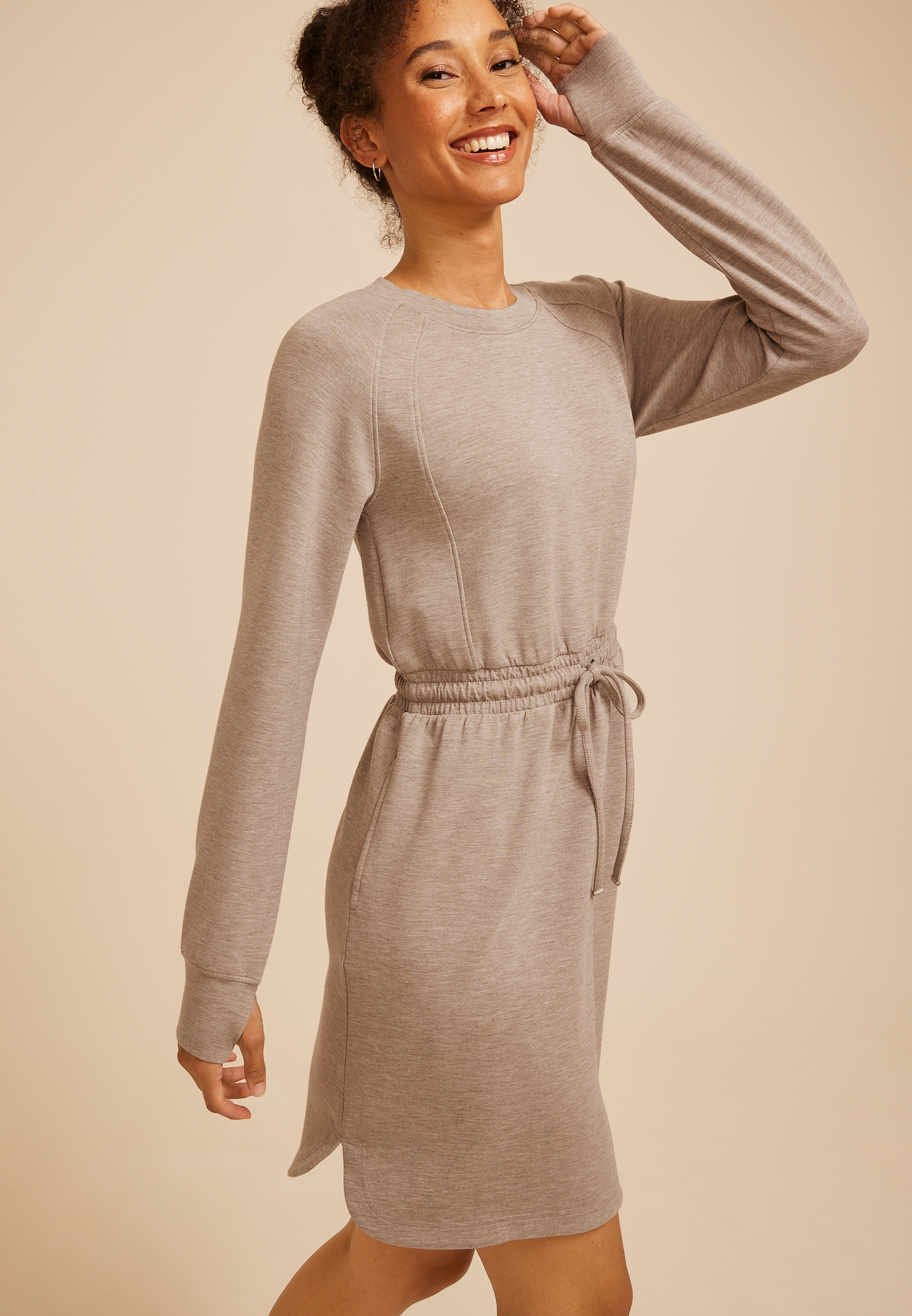 Heathered Cloud Scuba Knit Tie Waist Dress
