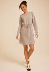 Heathered Cloud Scuba Knit Tie Waist Dress, SATELITE, small