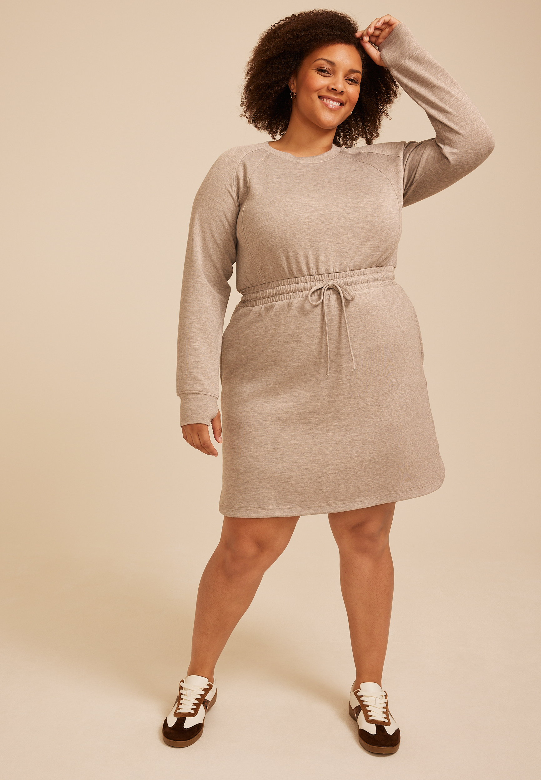 Plus Size Heathered Cloud Scuba Knit Tie Waist Dress