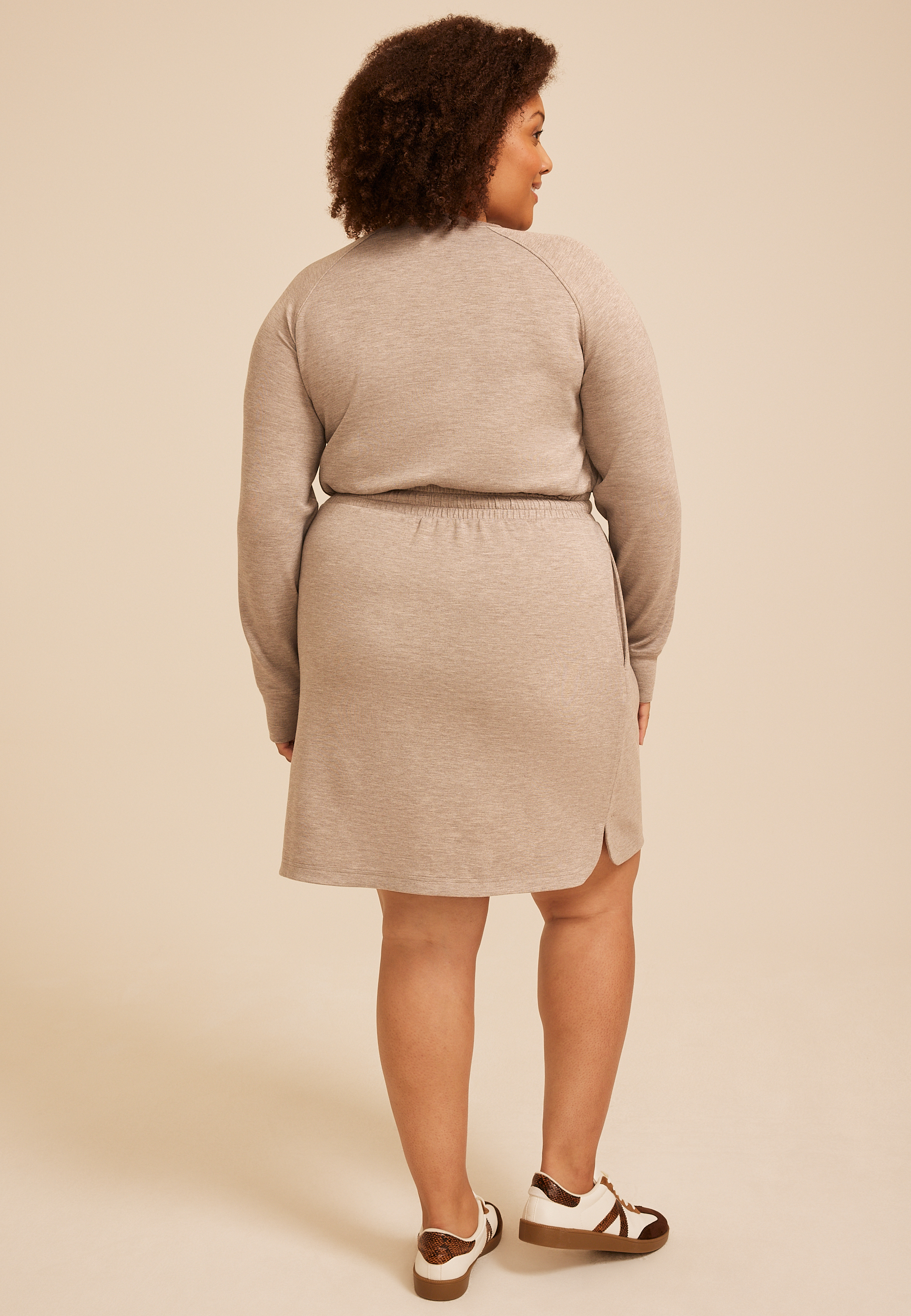 Plus Size Heathered Cloud Scuba Knit Tie Waist Dress, SATELITE, large