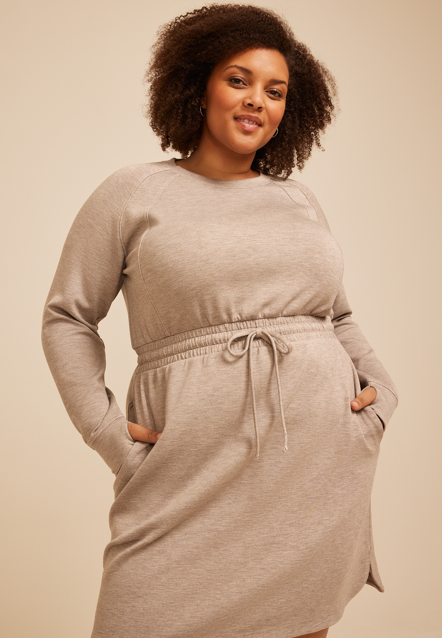Plus Size Heathered Cloud Scuba Knit Tie Waist Dress, SATELITE, large