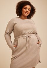 Plus Size Heathered Cloud Scuba Knit Tie Waist Dress, SATELITE, small