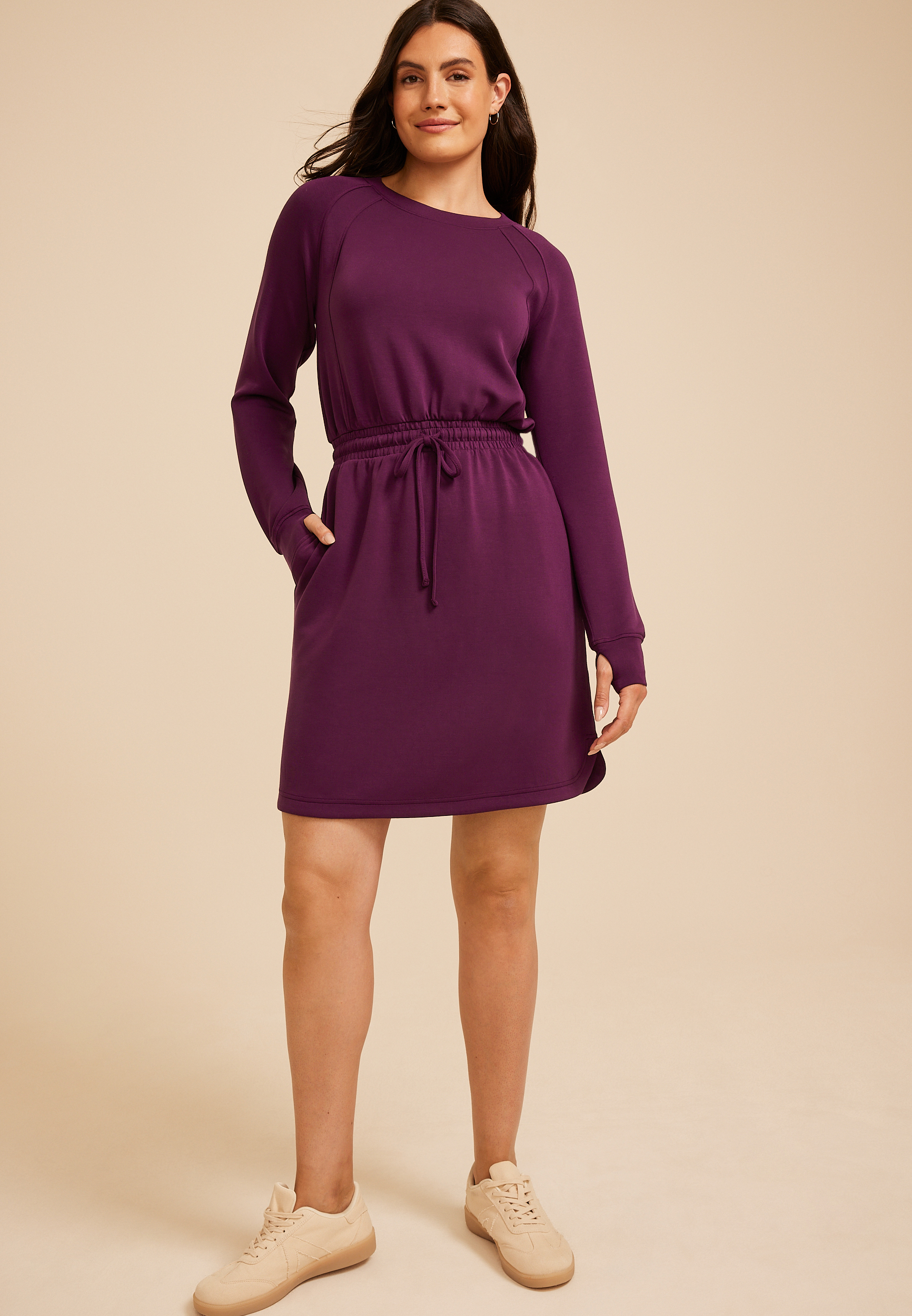 Cloud Scuba Knit Tie Waist Dress, POTENT PURPLE, large