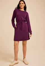 Cloud Scuba Knit Tie Waist Dress, POTENT PURPLE, small
