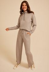 Heathered Pintuck Cloud Scuba Knit Wide Leg Pant, SATELITE, small