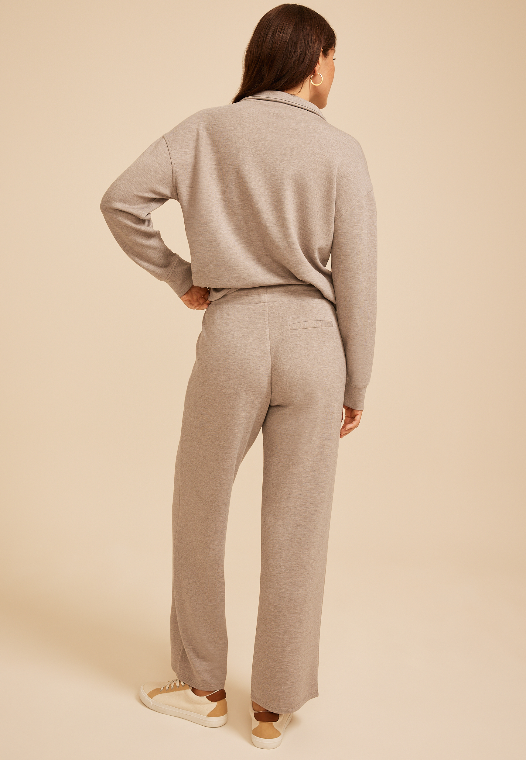 Heathered Pintuck Cloud Scuba Knit Wide Leg Pant, SATELITE, large