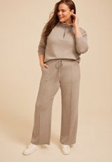 Plus Size Heathered Pintuck Cloud Scuba Knit Wide Leg Pant, SATELITE, small