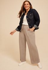 Plus Size Heathered Pintuck Cloud Scuba Knit Wide Leg Pant, SATELITE, small