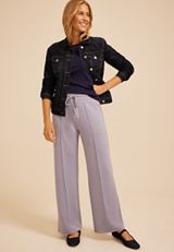 Pintuck High Rise Speckle Cloud Scuba Knit Wide Leg Pant, C9055, small