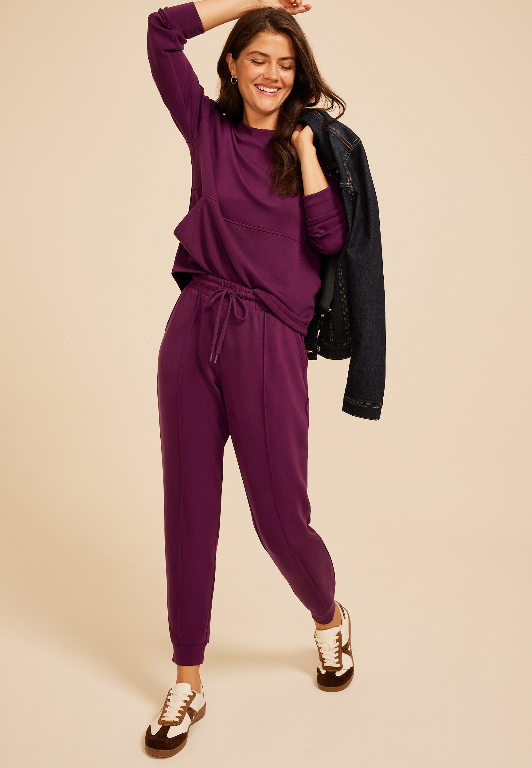 Pintuck High Rise Cloud Scuba Jogger, POTENT PURPLE, large