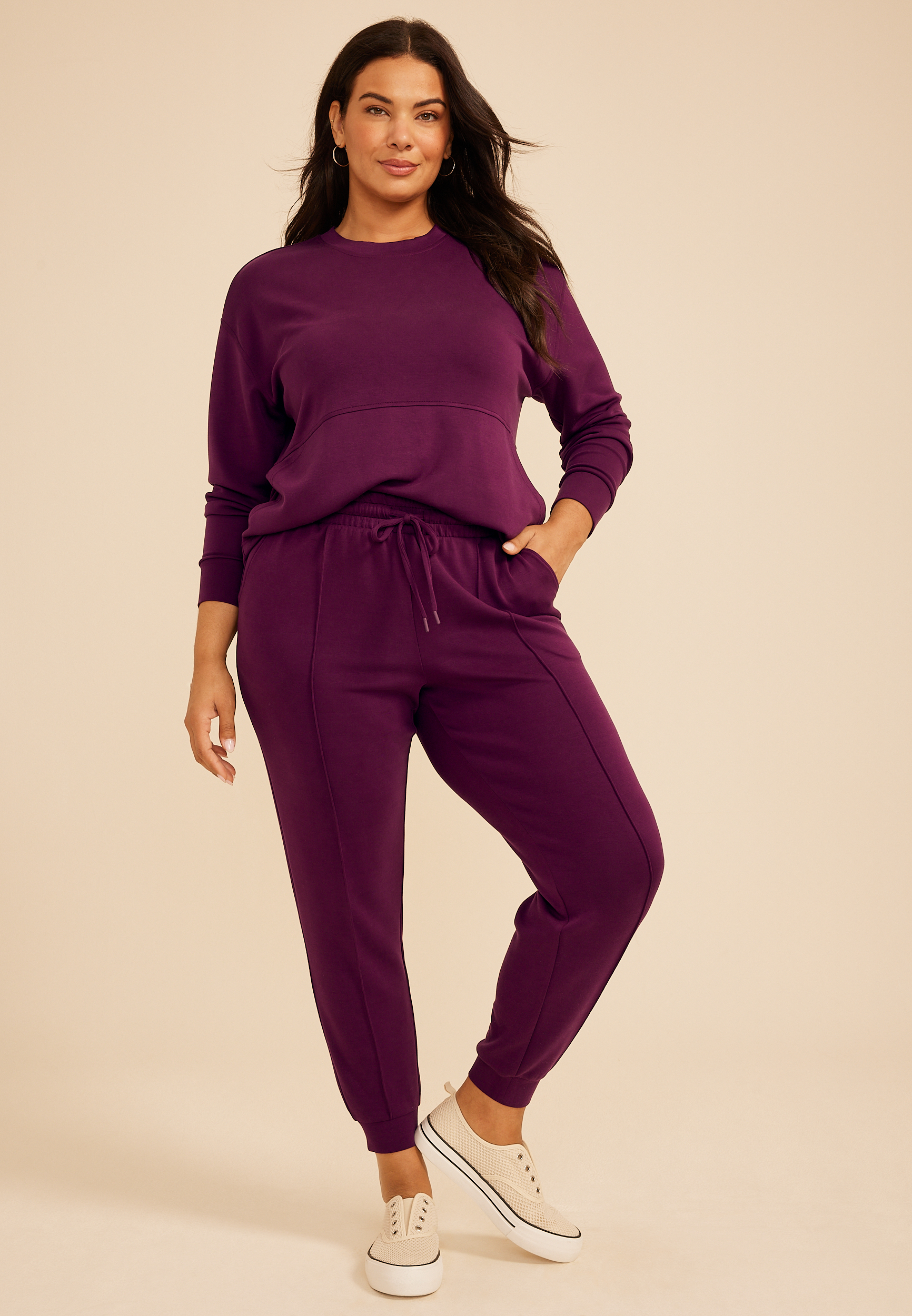 Plus Size Pintuck High Rise Cloud Scuba Jogger