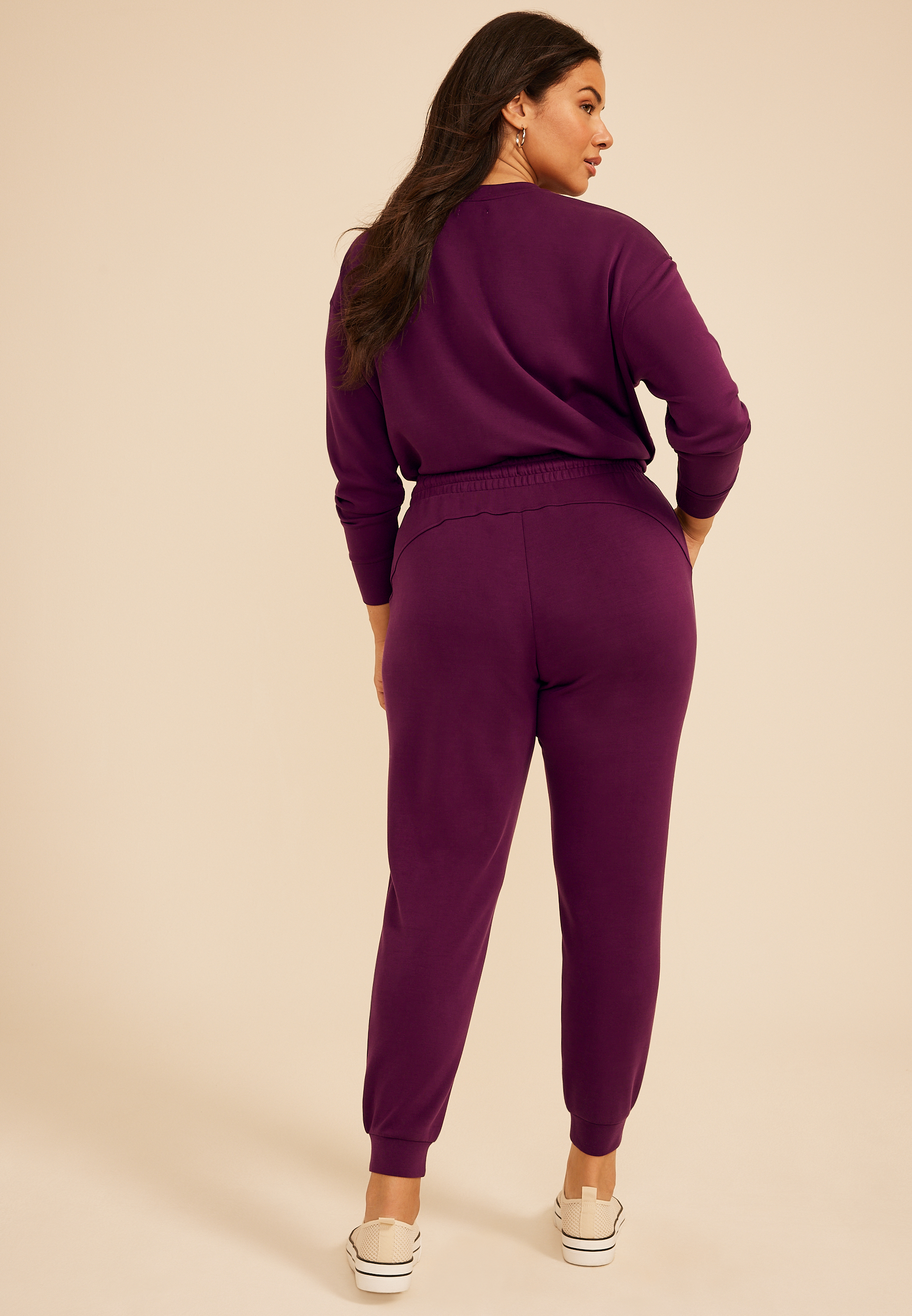 Plus Size Pintuck High Rise Cloud Scuba Jogger, POTENT PURPLE, large
