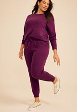 Plus Size Pintuck High Rise Cloud Scuba Jogger, POTENT PURPLE, small