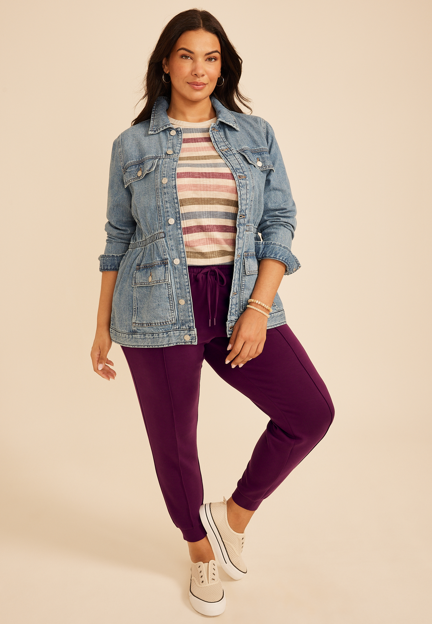 Plus Size Pintuck High Rise Cloud Scuba Jogger, POTENT PURPLE, large