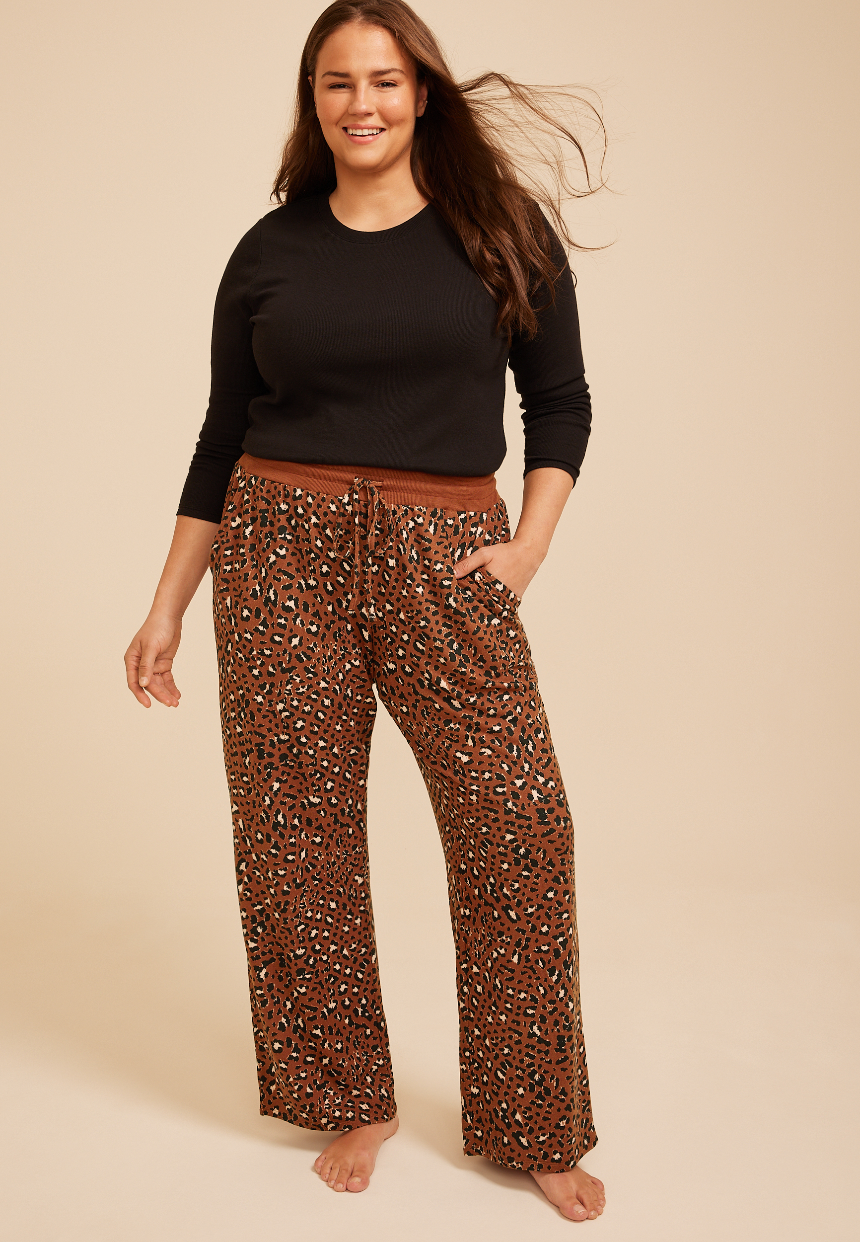 Plus Size Leopard Print Wide Leg Pajama Pant