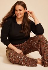 Plus Size Leopard Print Wide Leg Pajama Pant, C6315, small