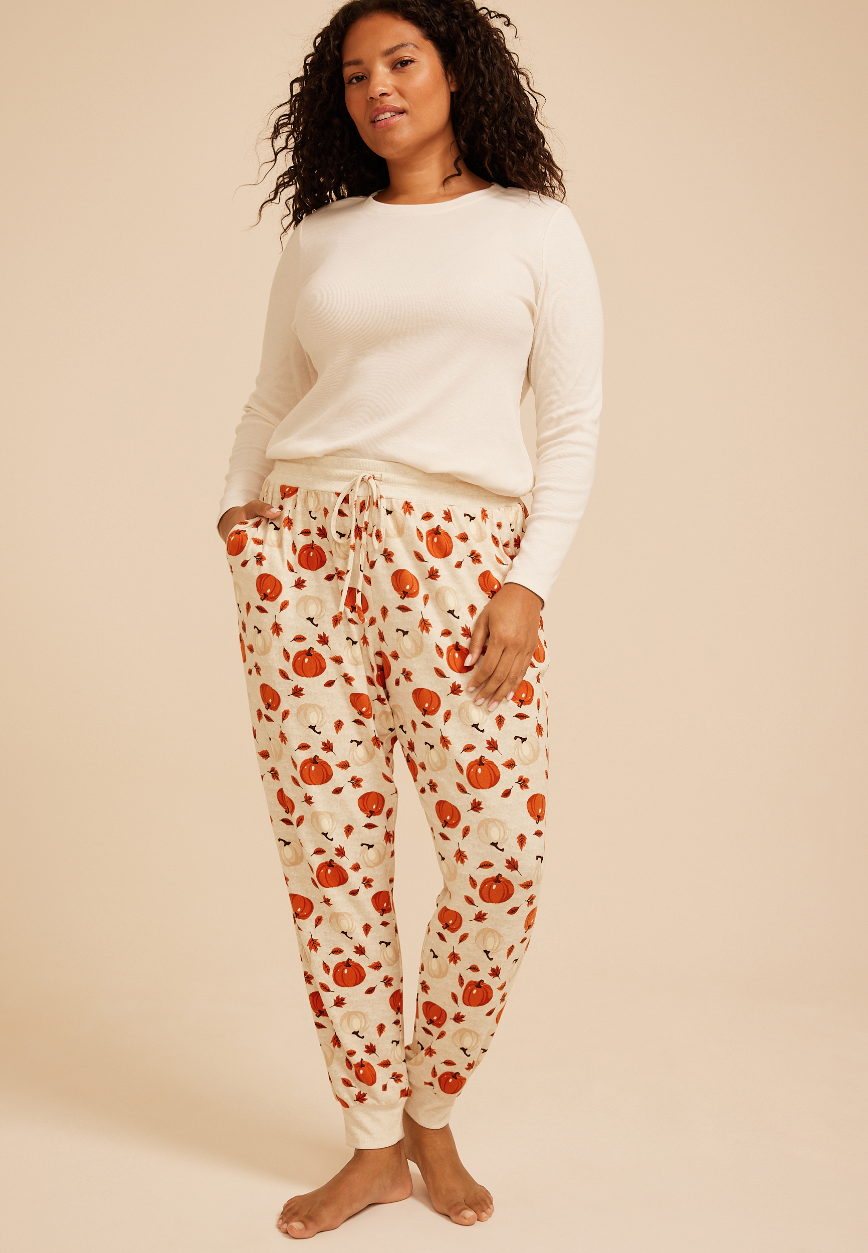 Plus Size Pumpkin Hacci Jogger Pajama Pant