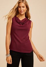 Studio Y Textured Cowl Neck Tank Top, C7923, small