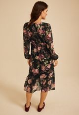 Floral Metallic Print Ruffle Midi Dress, C1756, small