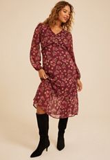 Floral Metallic Print Ruffle Midi Dress, C2842, small