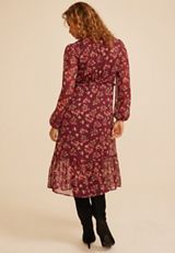 Floral Metallic Print Ruffle Midi Dress, C2842, small
