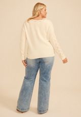 Plus Size Lace Pointelle Trim Boat Neck Sweater, C8232, small