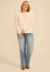Plus Size Lace Pointelle Trim Boat Neck Sweater, C8232, small