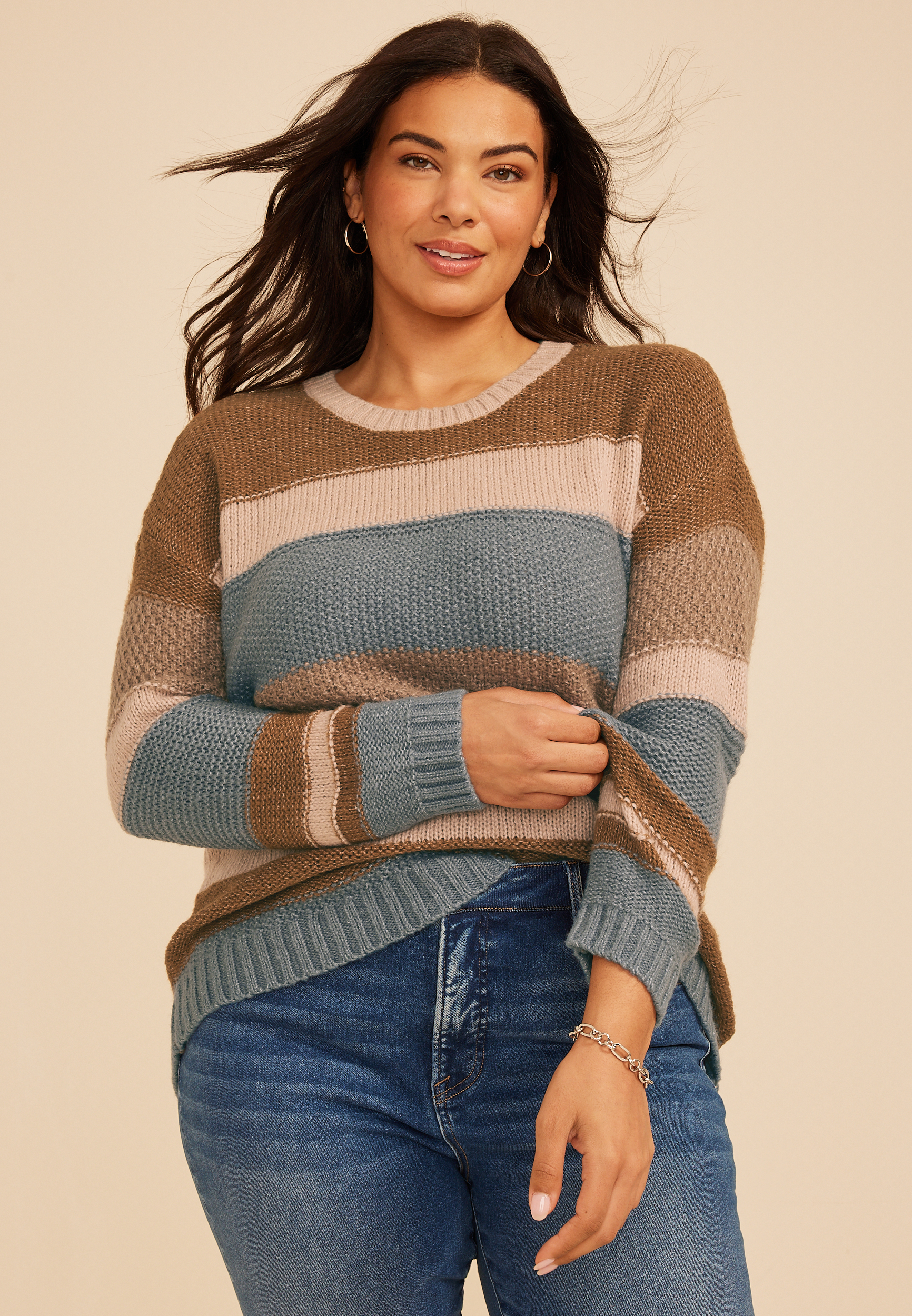 Plus Size Textured Block Stripe Sweater