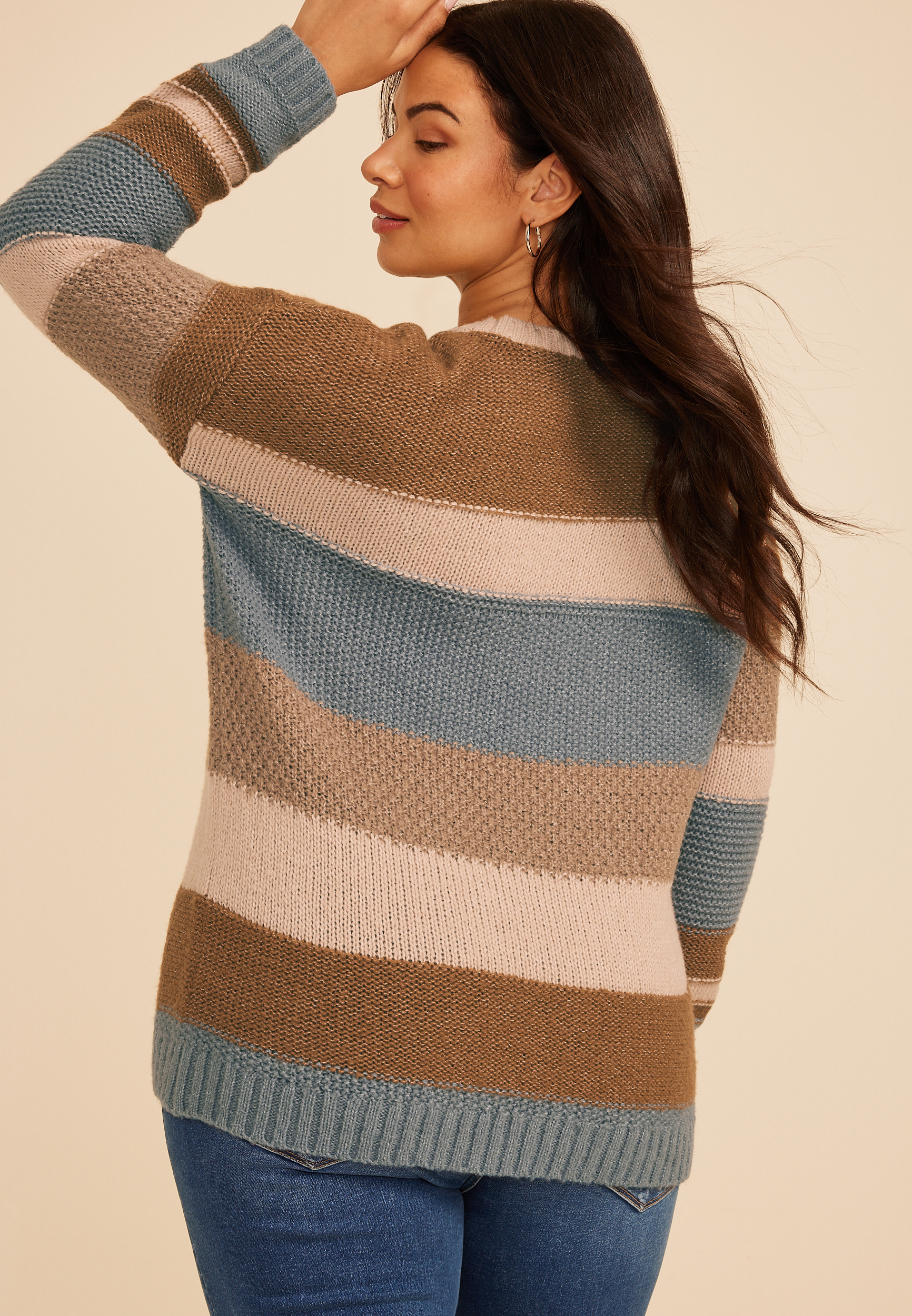 Plus Size Textured Block Stripe Sweater, C343, large