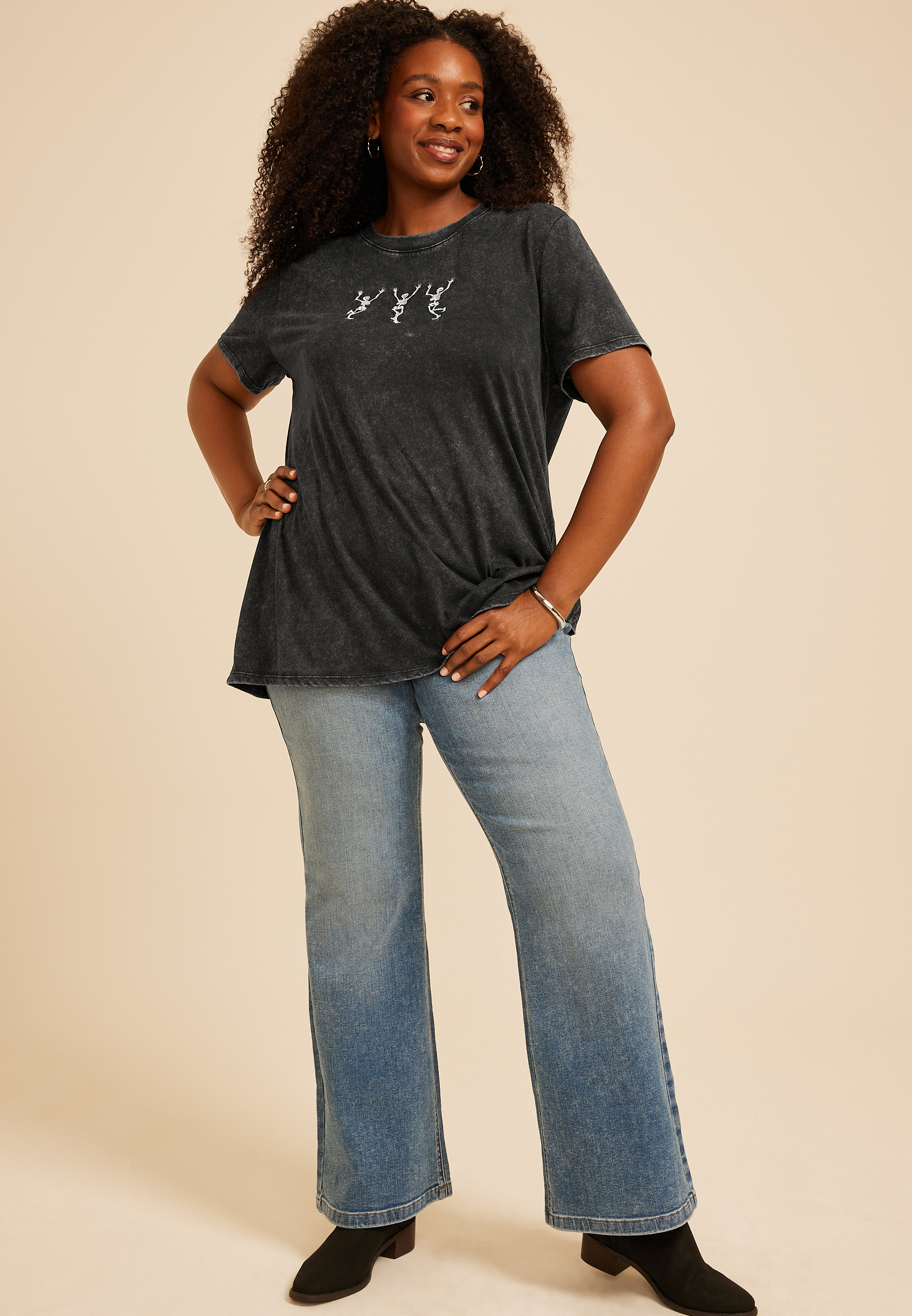 Plus Size Dancing Skeleton Oversized Fit Graphic Tee, C106, large