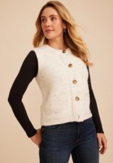 Speckled Button Front Sweater Vest, C7619, small