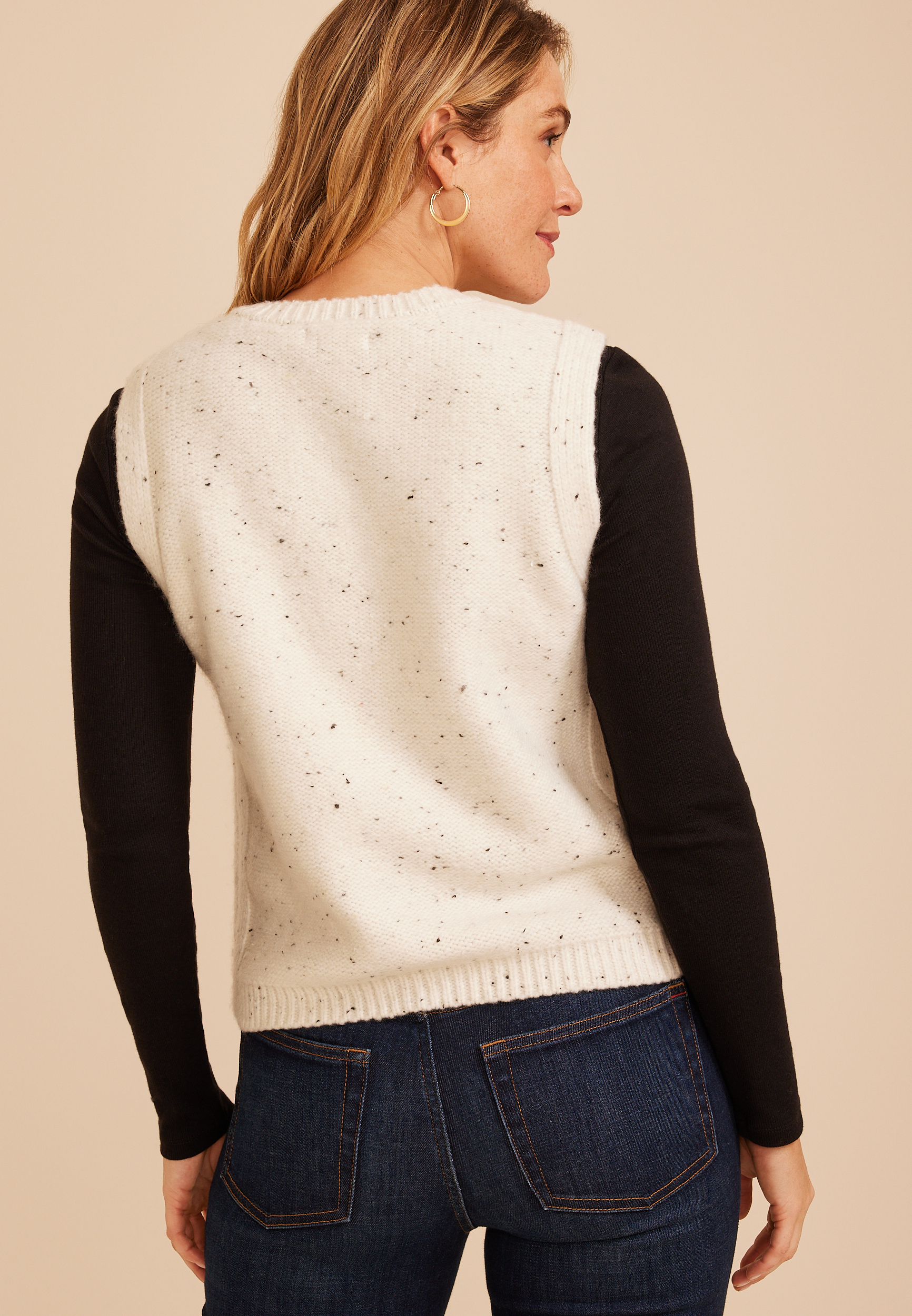 Speckled Button Front Sweater Vest, C7619, large