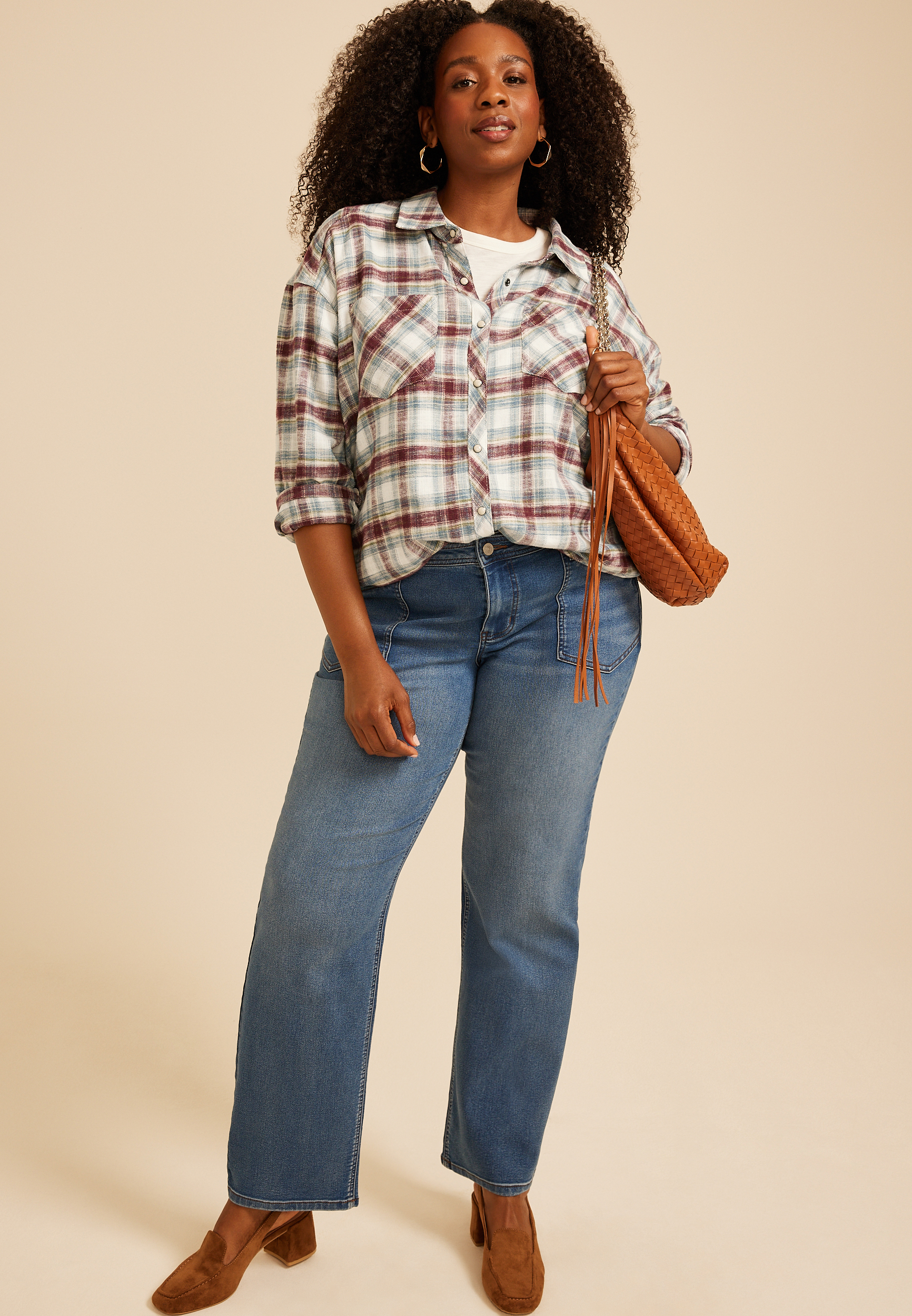 Plus Size Cabin Plaid Button Down Shirt