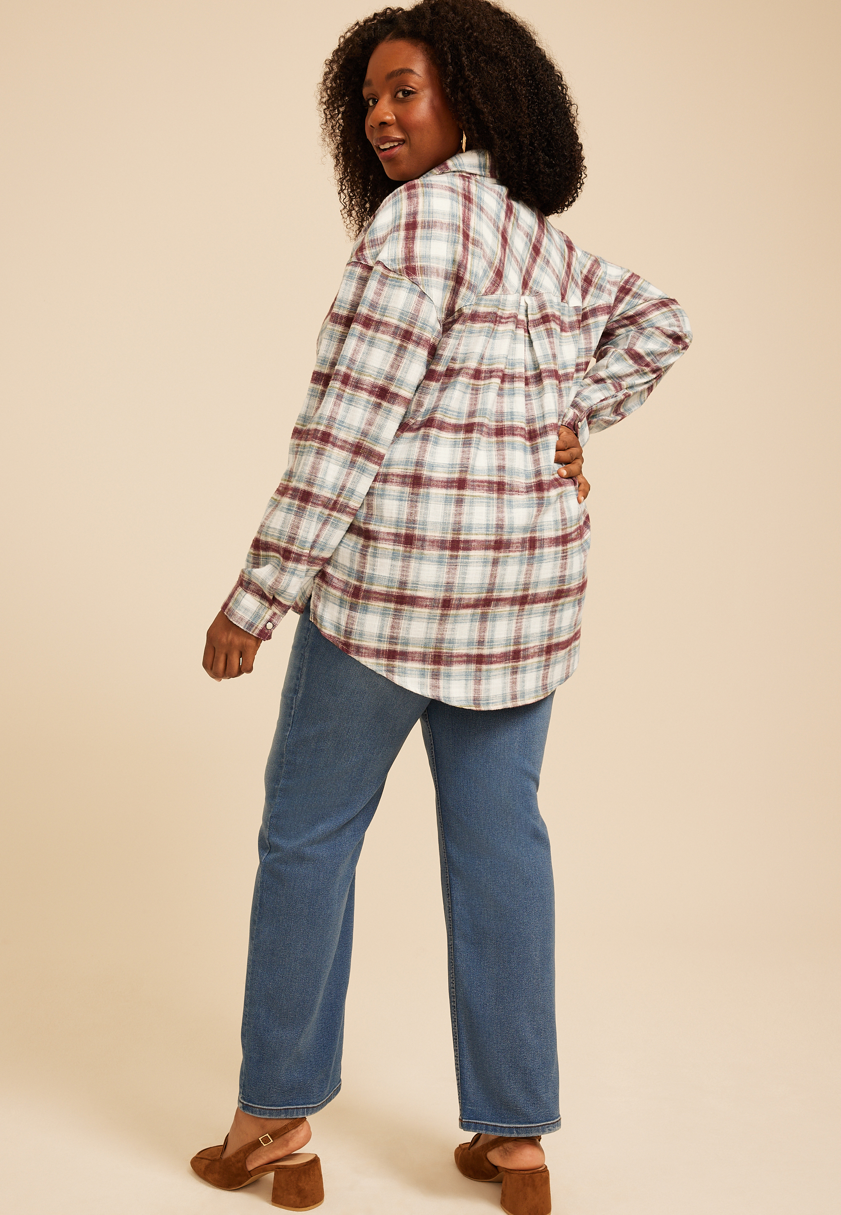 Plus Size Classic Plaid Button Down Shirt, C5032, large