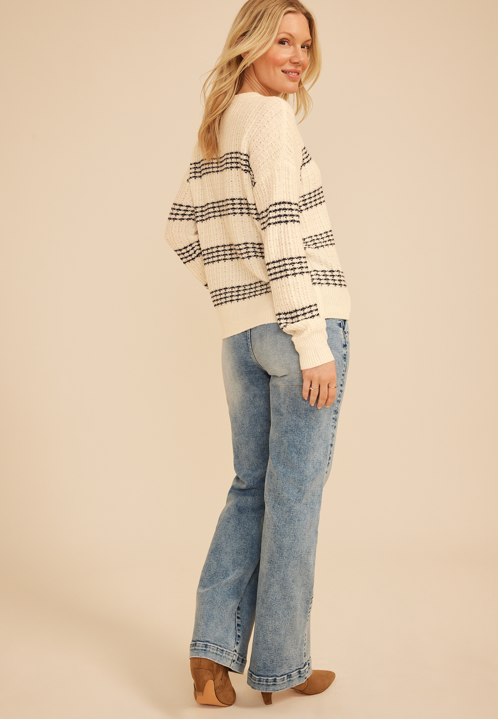 Textured Quad Stripe Sweater, C1769, large