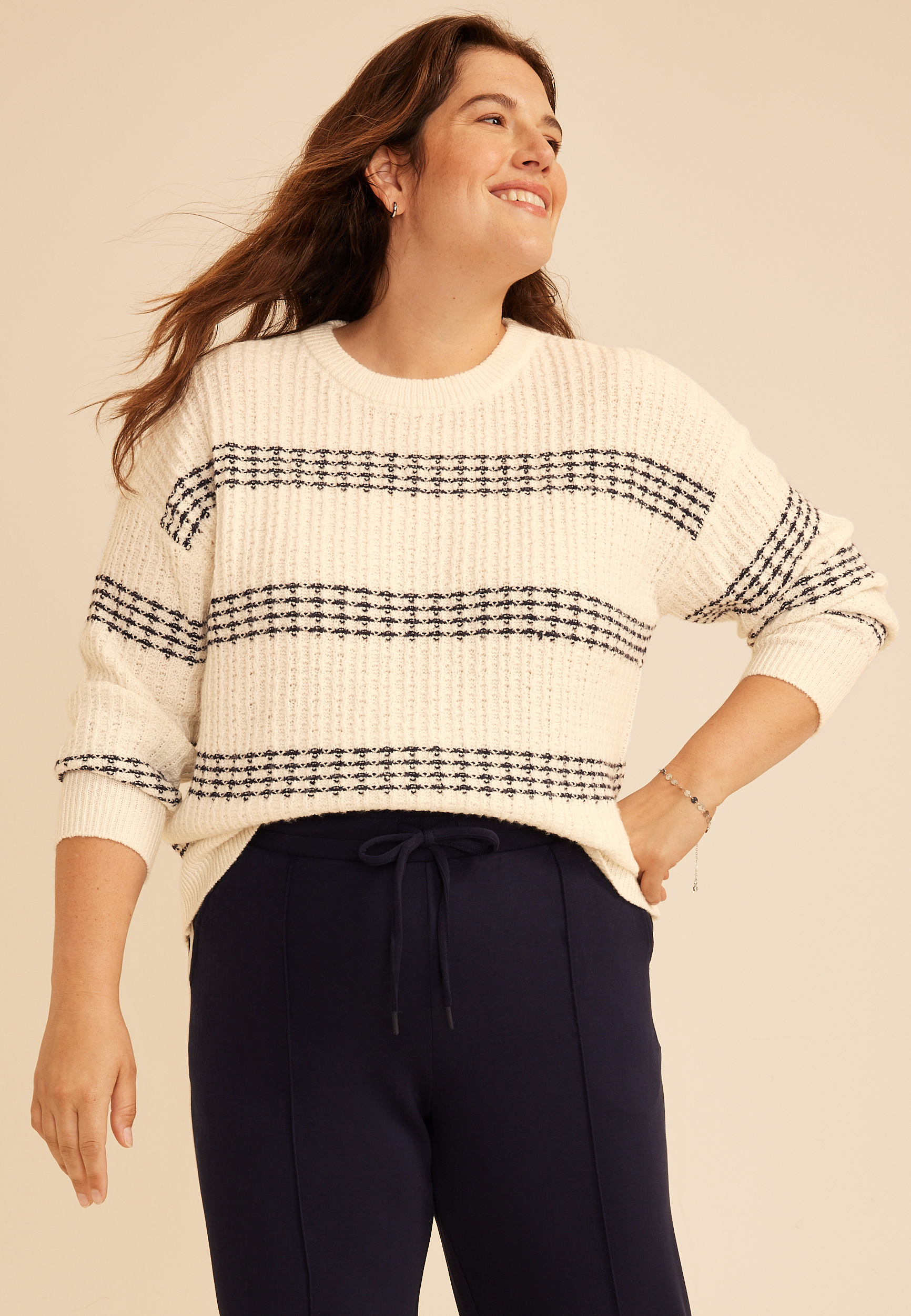 Plus Size Textured Quad Stripe Sweater, C1769, large