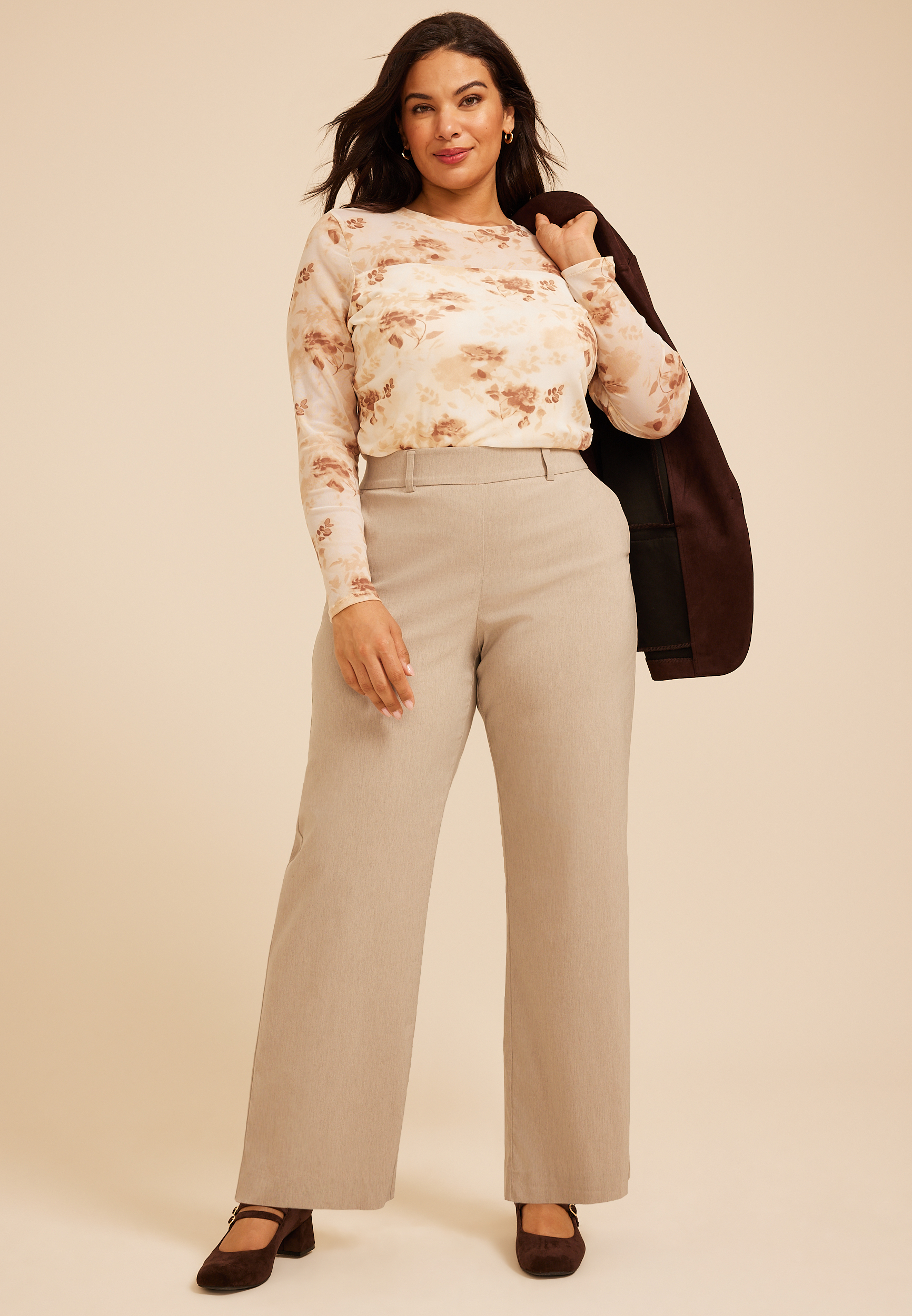 Plus Size High Rise Bengaline Wide Leg Pant, C5609, large