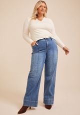 Plus Size Everflex™ Super High Rise Pintuck Wide Leg Jean, C3337, small