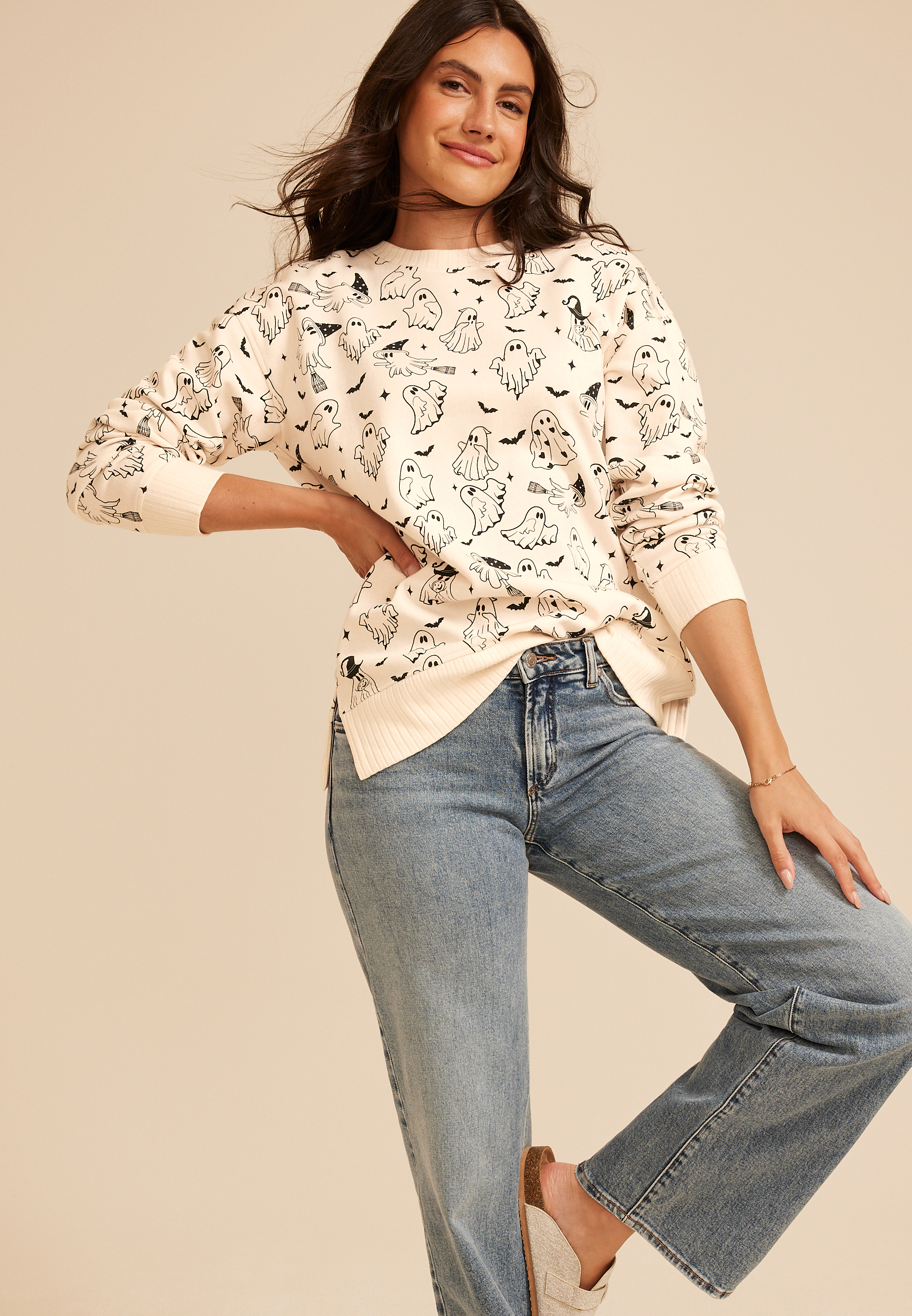 Willowsoft Halloween Ghost Print Sweatshirt