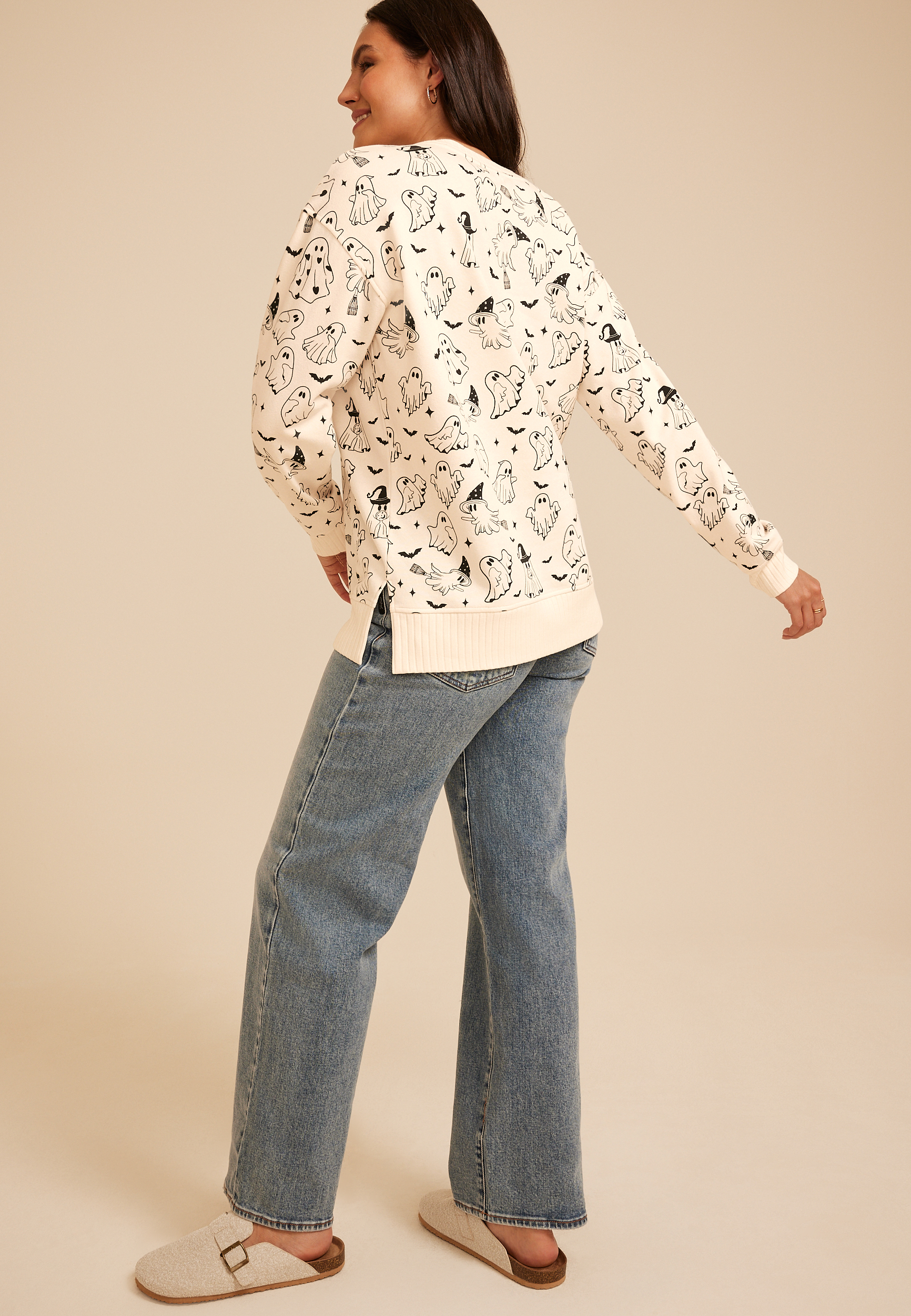 Willowsoft Halloween Ghost Print Sweatshirt, C1939, large