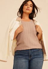 Plus Size Pointelle Elbow Puff Sleeve Sweater, C977, small
