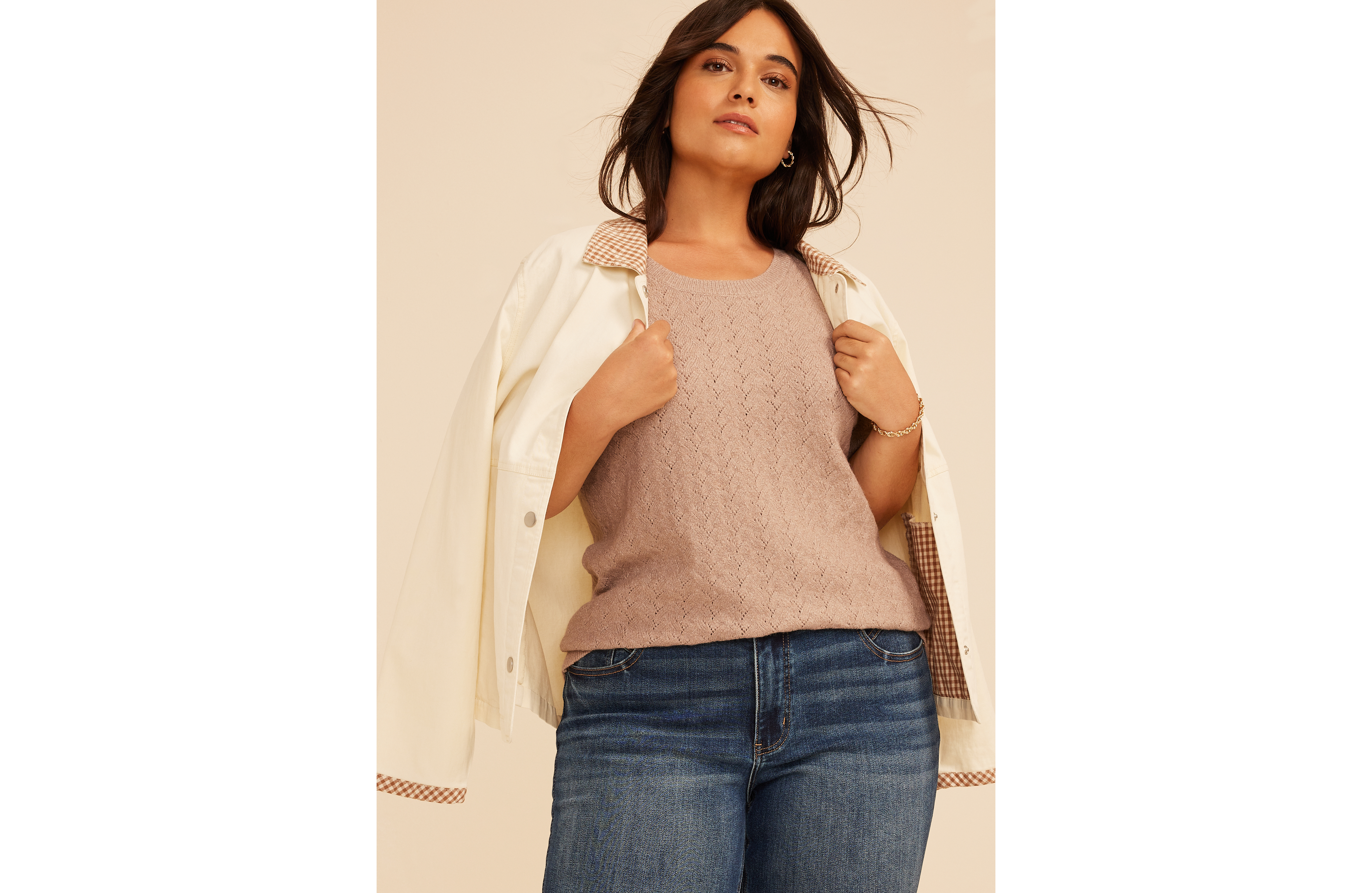 Plus Pointelle Elbow Puff Sleeve Sweater