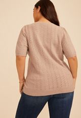 Plus Size Pointelle Elbow Puff Sleeve Sweater, C977, small