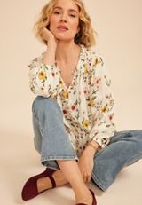 Floral Print Tiered Peasant Blouse, C1524, small