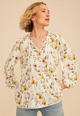 Floral Print Tiered Peasant Blouse, C1524, small