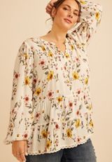 Plus Size Floral Print Tiered Peasant Blouse, C1524, small