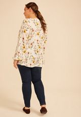 Plus Size Floral Print Tiered Peasant Blouse, C1524, small